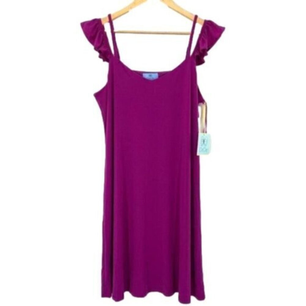 Cece Purple Ruffled Cold Shoulder Shift Dress New